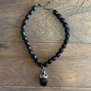 Sterling Silver Necklace with Black Beading